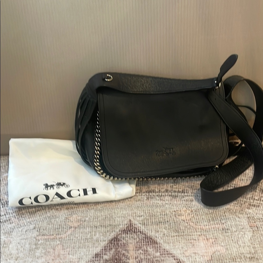 Coach Black Dakota Whipstitch Fringe Saddle Bag
